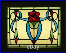 OLD ENGLISH LEADED STAINED GLASS WINDOW Stunning Colorful Rose 18 x 14.5