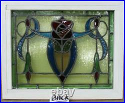 OLD ENGLISH LEADED STAINED GLASS WINDOW Stunning Colorful Rose 18 x 14.5