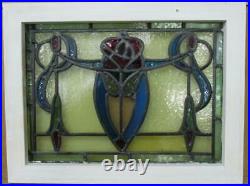 OLD ENGLISH LEADED STAINED GLASS WINDOW Stunning Colorful Rose 19 x 14.5