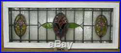 OLD ENGLISH LEADED STAINED GLASS WINDOW Stunning Floral Transom 33.5 x 13.5