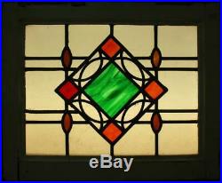 OLD ENGLISH LEADED STAINED GLASS WINDOW Stunning Geometric Design 20.5 x 16.75