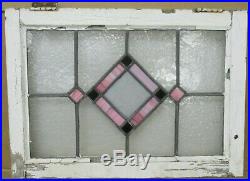 OLD ENGLISH LEADED STAINED GLASS WINDOW Stunning Pink Diamond 22.5 x 16