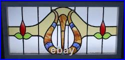 OLD ENGLISH LEADED STAINED GLASS WINDOW TRANSOM ABSTRACT FLORAL 37 x 17 1/2