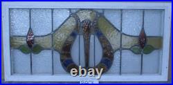 OLD ENGLISH LEADED STAINED GLASS WINDOW TRANSOM ABSTRACT FLORAL 37 x 17 1/2