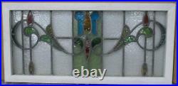 OLD ENGLISH LEADED STAINED GLASS WINDOW TRANSOM Abstract Floral 34.75 x 16.5