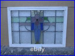 OLD ENGLISH LEADED STAINED GLASS WINDOW TRANSOM Beautiful Floral 25 x 17.5