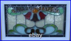 OLD ENGLISH LEADED STAINED GLASS WINDOW TRANSOM Beautiful Floral 29 x 17