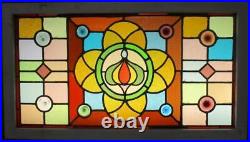 OLD ENGLISH LEADED STAINED GLASS WINDOW TRANSOM Beautiful Floral 38 x 21.5