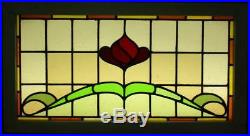 OLD ENGLISH LEADED STAINED GLASS WINDOW TRANSOM Bordered Floral 33.75 x 18.25