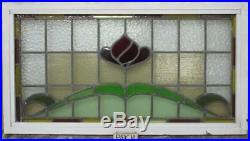 OLD ENGLISH LEADED STAINED GLASS WINDOW TRANSOM Bordered Floral 33.75 x 18.25