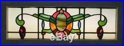 OLD ENGLISH LEADED STAINED GLASS WINDOW TRANSOM Colorful Abstract 35.5 x 13