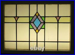 OLD ENGLISH LEADED STAINED GLASS WINDOW TRANSOM Colorful Geometric 30.25 x 22