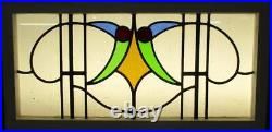 OLD ENGLISH LEADED STAINED GLASS WINDOW TRANSOM Cute Abstract 32.25 x 16