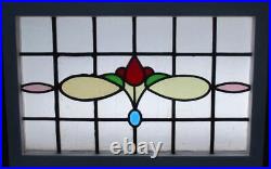 OLD ENGLISH LEADED STAINED GLASS WINDOW TRANSOM Cute Floral 27.5 x 17.75