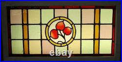 OLD ENGLISH LEADED STAINED GLASS WINDOW TRANSOM Cute Floral 34.5 x 18