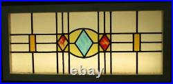 OLD ENGLISH LEADED STAINED GLASS WINDOW TRANSOM Diamond Design 37.75 x 17.5