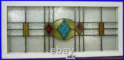 OLD ENGLISH LEADED STAINED GLASS WINDOW TRANSOM Diamond Design 37.75 x 17.5