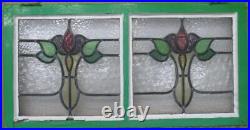 OLD ENGLISH LEADED STAINED GLASS WINDOW TRANSOM Double Flower 34 x 17.25
