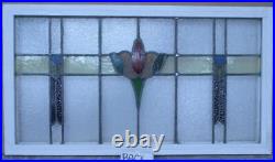 OLD ENGLISH LEADED STAINED GLASS WINDOW TRANSOM FLORAL ABSTRACT 35 x 19 1/2