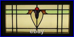 OLD ENGLISH LEADED STAINED GLASS WINDOW TRANSOM Floral & Heart 27.75 x 14