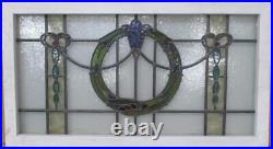 OLD ENGLISH LEADED STAINED GLASS WINDOW TRANSOM Floral Wreath 33 x 18