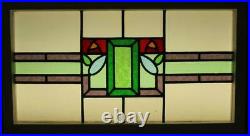 OLD ENGLISH LEADED STAINED GLASS WINDOW TRANSOM Geometric Roses 33.5 x 18.5