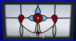 OLD ENGLISH LEADED STAINED GLASS WINDOW TRANSOM Gorgeous Floral 27.5 x 15.25