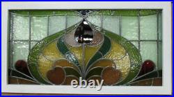 OLD ENGLISH LEADED STAINED GLASS WINDOW TRANSOM Gorgeous Floral 36.5 x 20.75