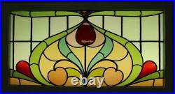 OLD ENGLISH LEADED STAINED GLASS WINDOW TRANSOM Gorgeous Floral 36.5 x 20.75