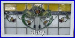 OLD ENGLISH LEADED STAINED GLASS WINDOW TRANSOM Gorgeous Floral 36 x 18.5