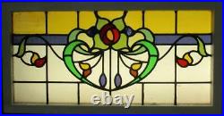 OLD ENGLISH LEADED STAINED GLASS WINDOW TRANSOM Gorgeous Floral 36 x 18.5