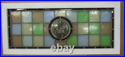 OLD ENGLISH LEADED STAINED GLASS WINDOW TRANSOM Hand Painted 36.75 x 16.25