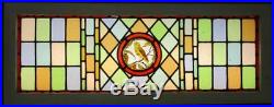 OLD ENGLISH LEADED STAINED GLASS WINDOW TRANSOM Handpainted Bird 40.5 x 15.5