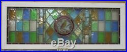 OLD ENGLISH LEADED STAINED GLASS WINDOW TRANSOM Handpainted Bird 40.5 x 15.5