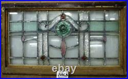 OLD ENGLISH LEADED STAINED GLASS WINDOW TRANSOM Lovely Bullseye 31.5 x 17.75