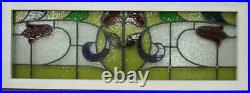 OLD ENGLISH LEADED STAINED GLASS WINDOW TRANSOM Lovely Double Flower 44 x 16