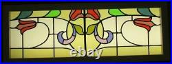 OLD ENGLISH LEADED STAINED GLASS WINDOW TRANSOM Lovely Double Flower 44 x 16