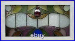 OLD ENGLISH LEADED STAINED GLASS WINDOW TRANSOM Lovely Floral 33.5 x 18.25