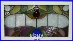 OLD ENGLISH LEADED STAINED GLASS WINDOW TRANSOM Lovely Floral 33.5 x 18.25