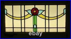 OLD ENGLISH LEADED STAINED GLASS WINDOW TRANSOM Lovely Rose & Swag 30.75 x12.5
