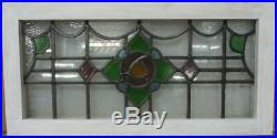 OLD ENGLISH LEADED STAINED GLASS WINDOW TRANSOM Mackintosh Rose 28.25 x 14