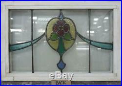 OLD ENGLISH LEADED STAINED GLASS WINDOW TRANSOM Nice Floral Swag 26.25 x 17.5