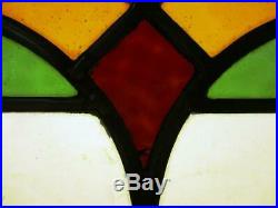 OLD ENGLISH LEADED STAINED GLASS WINDOW TRANSOM Nice Geometric Band 32 x 15