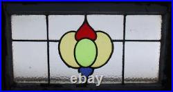 OLD ENGLISH LEADED STAINED GLASS WINDOW TRANSOM PRETTY ABSTRACT 27 x 14 3/4