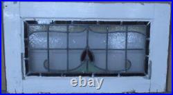 OLD ENGLISH LEADED STAINED GLASS WINDOW TRANSOM PRETTY ABSTRACT 32 x 18
