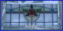 OLD ENGLISH LEADED STAINED GLASS WINDOW TRANSOM PRETTY FLORAL 32 1/4 x 16 1/4