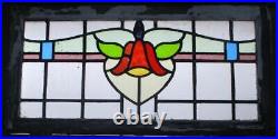 OLD ENGLISH LEADED STAINED GLASS WINDOW TRANSOM PRETTY FLORAL 32 1/4 x 16 1/4