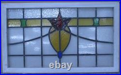 OLD ENGLISH LEADED STAINED GLASS WINDOW TRANSOM PRETTY FLORAL 34 3/4 x 20 3/4