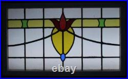 OLD ENGLISH LEADED STAINED GLASS WINDOW TRANSOM PRETTY FLORAL 34 3/4 x 20 3/4