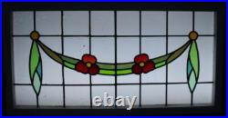 OLD ENGLISH LEADED STAINED GLASS WINDOW TRANSOM PRETTY FLORAL 41 3/4 x 21 1/2 OLD ENGLISH LEADED STAINED GLASS WINDOW TRANSOM PRETTY FLORAL 41 3/4 x 21 1/2
